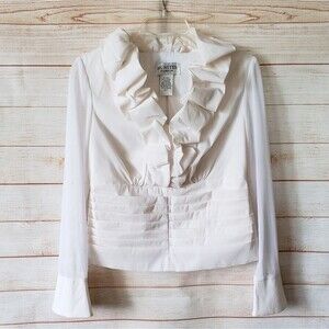 J.R Nites by Carol Lin Ruffle Neck Long Sleeve Top/Blouse Cream Size 6